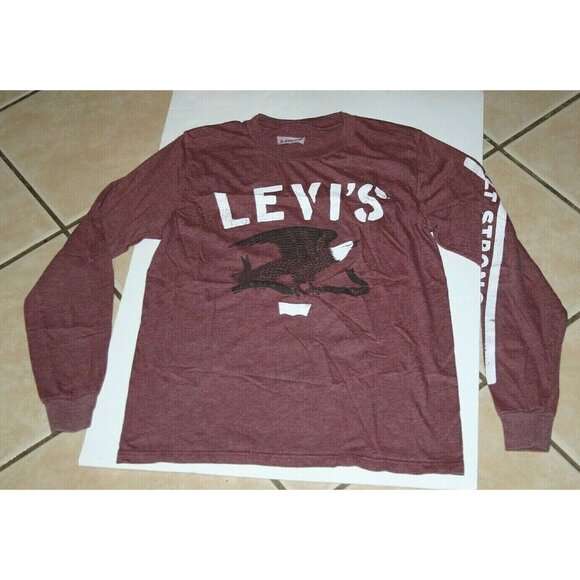 Levi's shirt mens small eagle long sleeve red burgundy - Picture 2 of 8